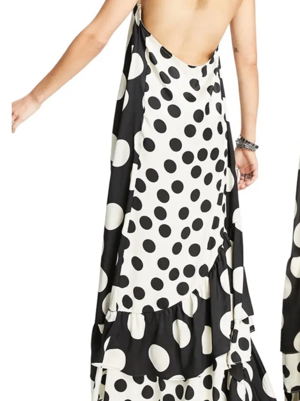 Topshop Black and White Polka Dot Halter Maxi Dress with Ruffle Hem - Picture 4 of 5